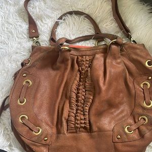 Cognac satchel purse with gold hardware